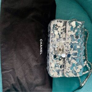 CHANEL Silver Crossbody Bag with Futuristic Metallic Finish